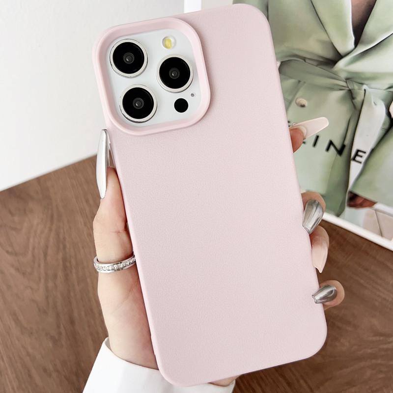 Leather Texture Phone Case for iPhone 11, 12, 13, 14, 16 & 17 - Simple Solid Color, Niche Design, Silicone