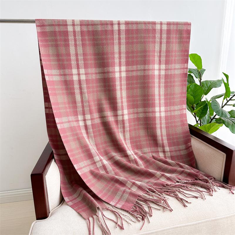 Unisex Korean Plaid Thick Winter Scarf with Tassels - Imitation Cashmere Shawl