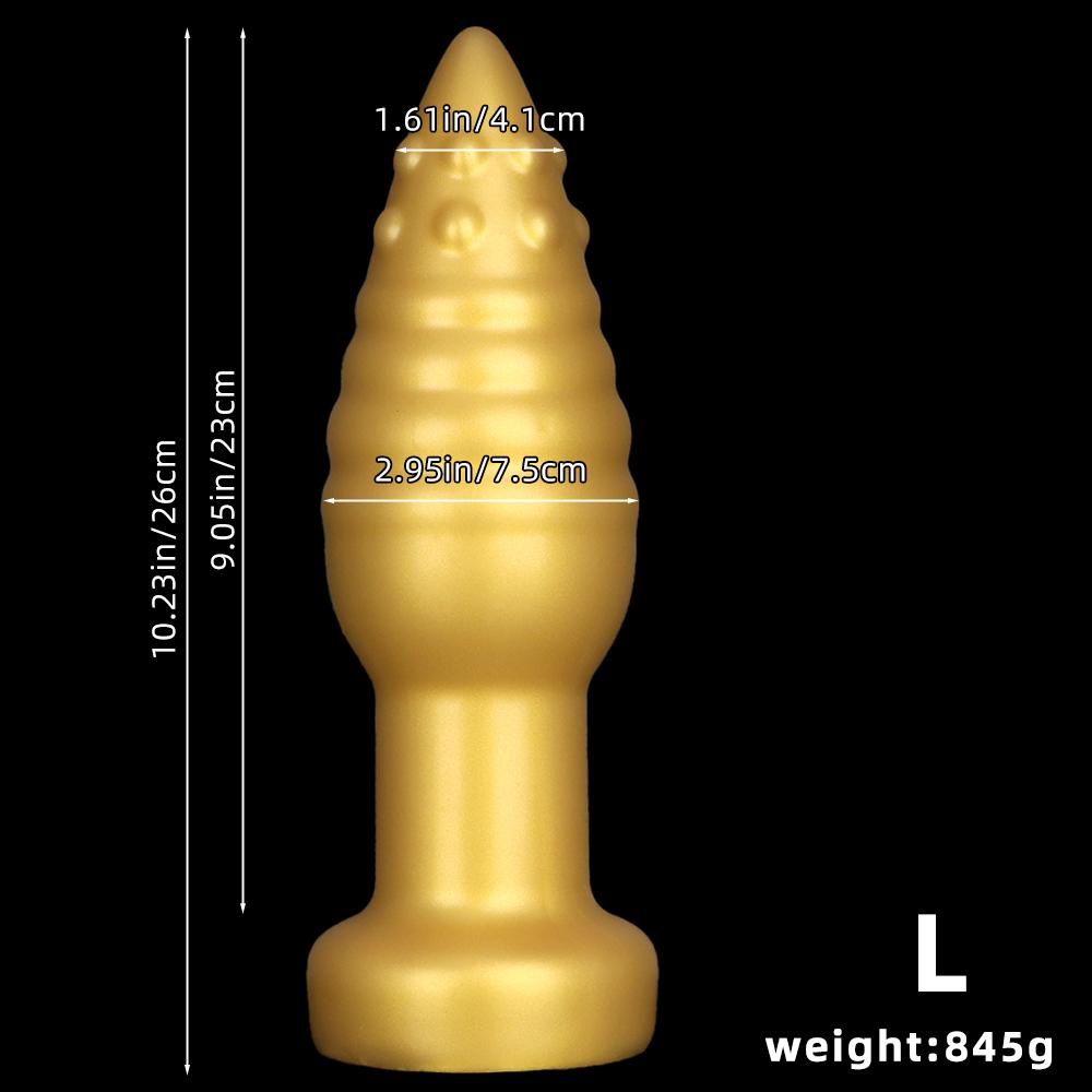 Extra Large Soft Gold Silicone Tapered Anal Plug with Suction Cup Fisting Trainer Dildo Expander Toy Big Penis