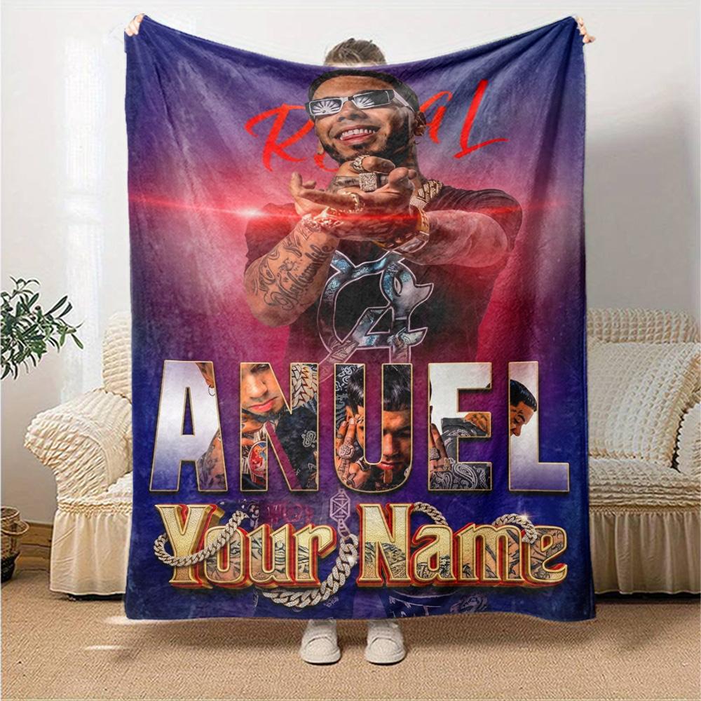 Name Custom Anuel AA Print Flannel Blanket High Quality Warm Comfortable Cover for All Seasons Perfect for Gifts Home Decor