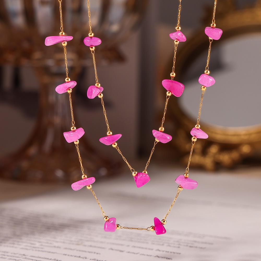 

Bohemian Pink Natural Stone Choker & Bracelet Set for Women