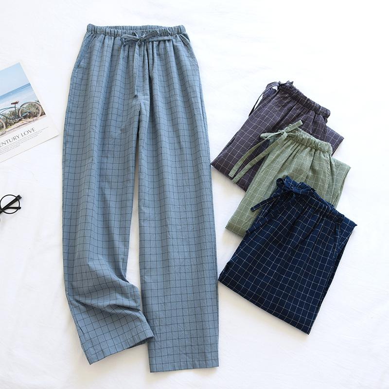Men Pajama Pants Plaid Design Cotton Pajamas Long Trouser Spring Summer Thin Loose-Fitting Plus Size Men Pants