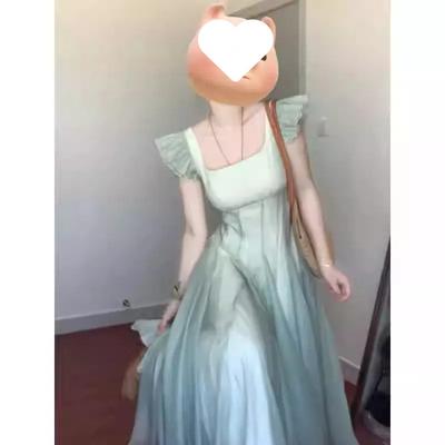 Mint Temperament Romantic Fairy Long Dress Vacation French New Summer Small Fly Sleeves Fresh Waist Skirt Dress