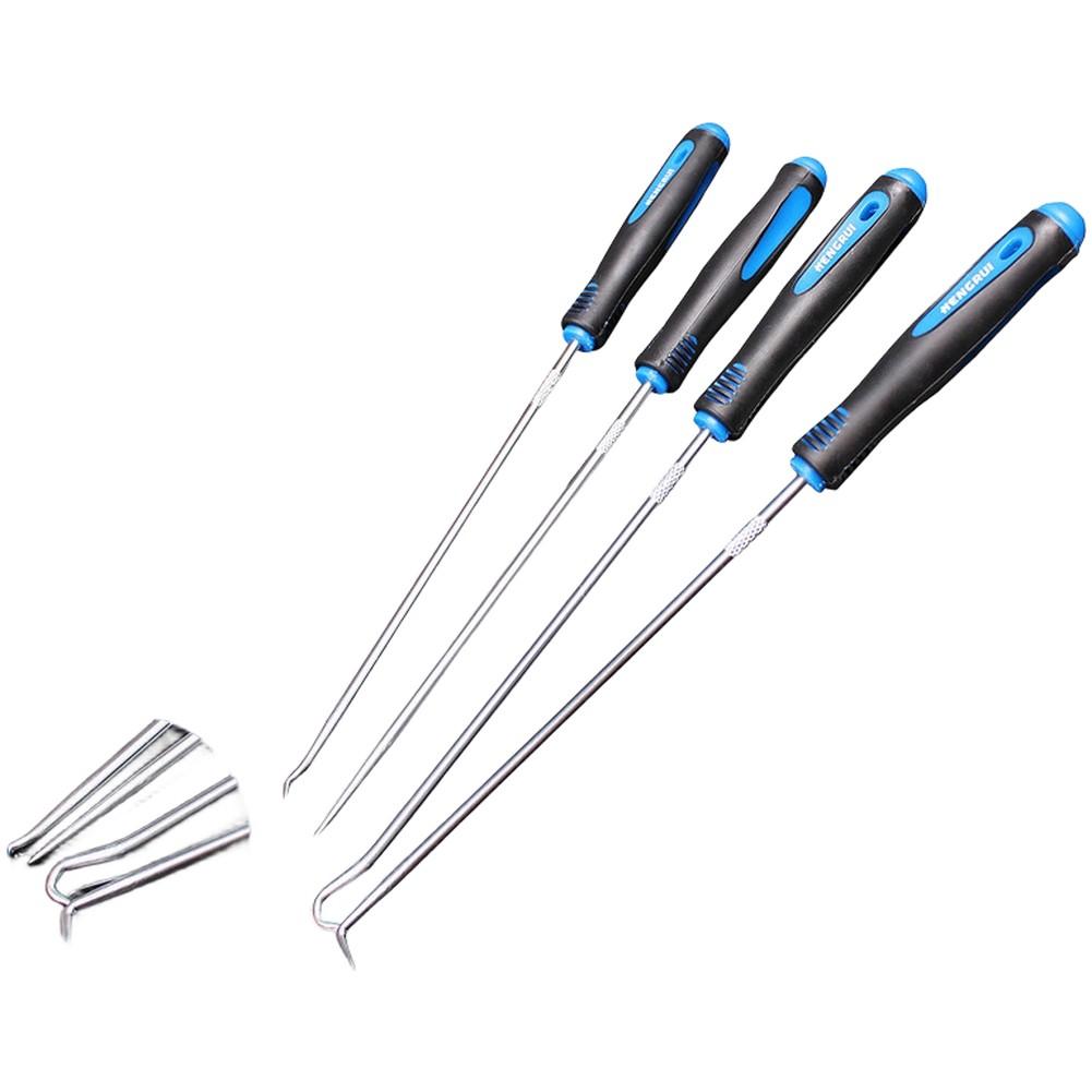 Dichtring-Abzieher-Set mit 4 Stück, inklusive gebogener, abgewinkelter und gerader Haken zum mechanischen Hebeln und Entfernen von Befestigungselementen