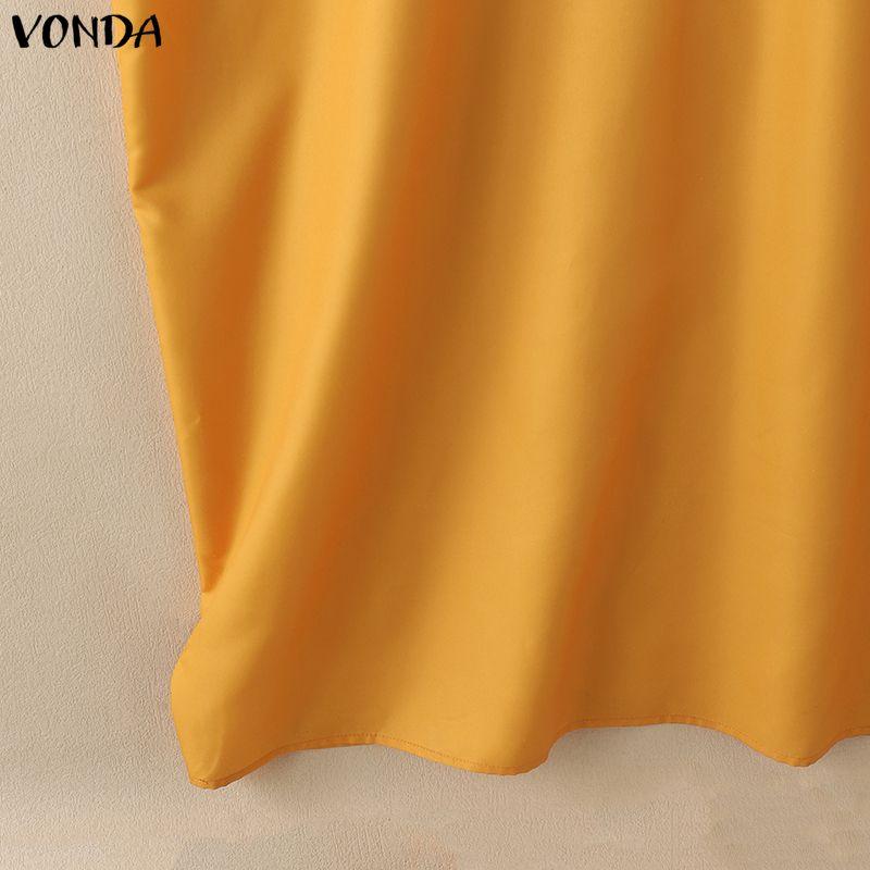 VONDA Women Ruffled 3/4 Sleeve Print Casual Long Baggy Maxi Robe Dress Nonelastic