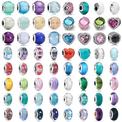 2024 New 925 Sterling Silver Plated Luminous Glass Charm Bule Merano Rainbow Bead Fit Original Diy Bracelet Jewelry Clip