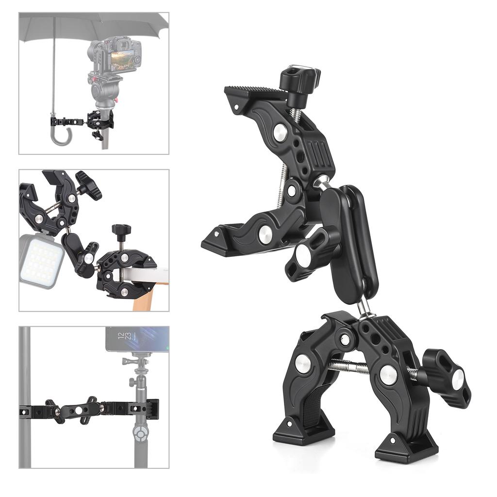 Super Clamp Mount Doppelte Kameraklemme mit Dual-Kugelkopf Kaltschuhen 1/4 Zoll ARRI-Ortungslöcher