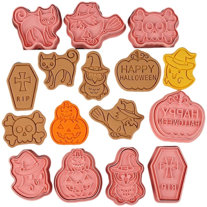 Halloween Pumpkin Cat Witch Cutters with Stamp Wz1 8 Pcs