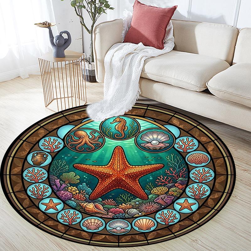 Oceanic Glass Round Area Rug Under Office Chairs Bedroom Living Room Home Decor