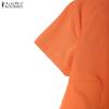 ZANZEA Women Casual Round Neck Summer Solid Color Short Sleeve Dress