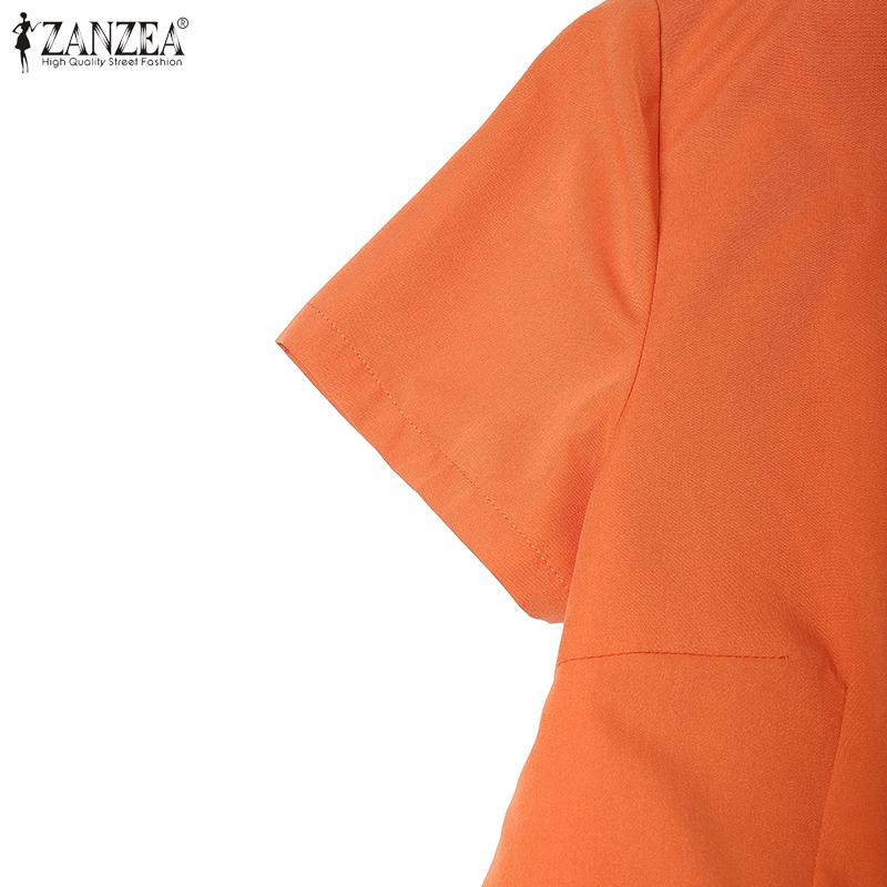 ZANZEA Women Casual Round Neck Summer Solid Color Short Sleeve Dress