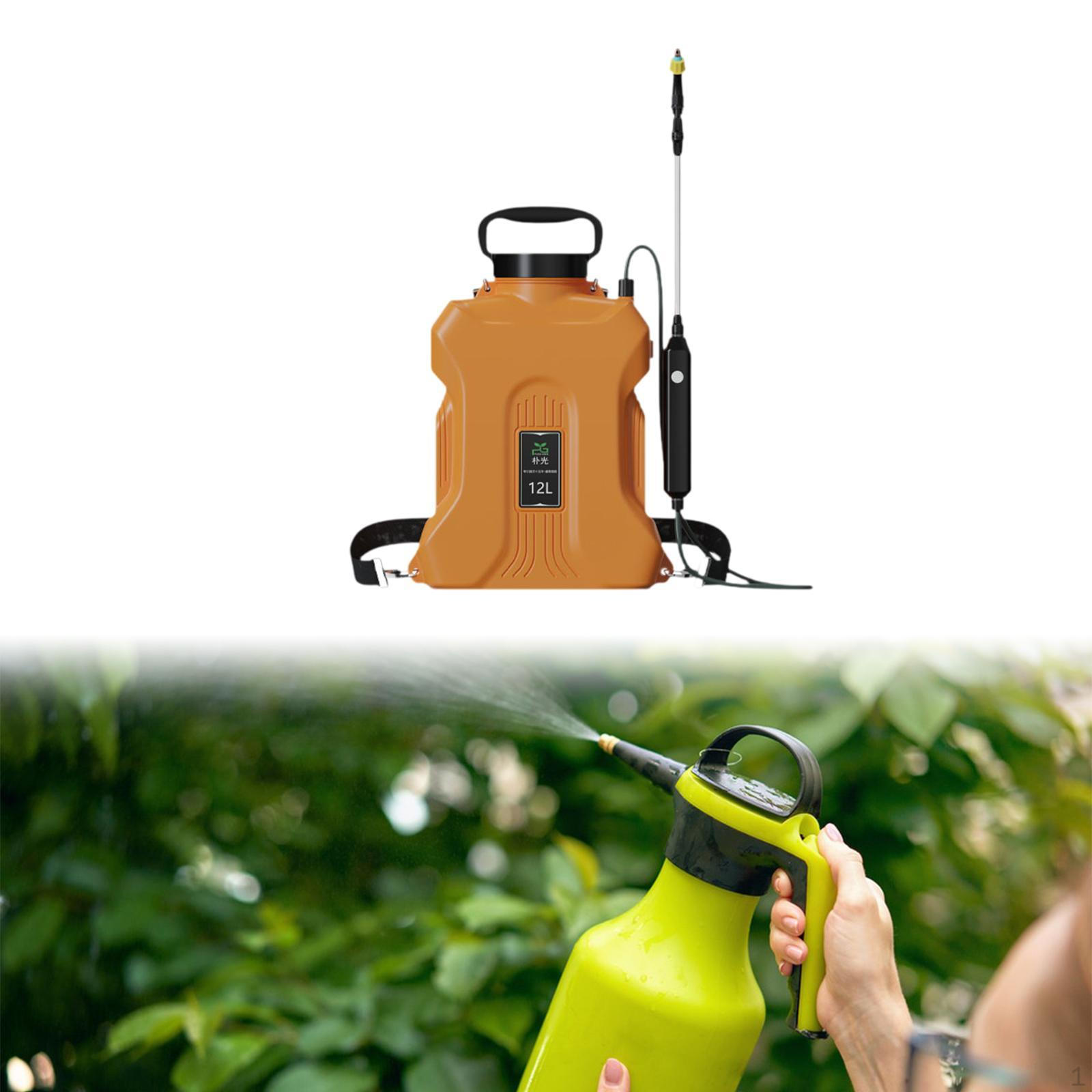 

Електричний обприскувач газону, садовий обприскувач 12 л, портативний з плечовим ременем, універсальний акумуляторний водяний обприскувач жовтий