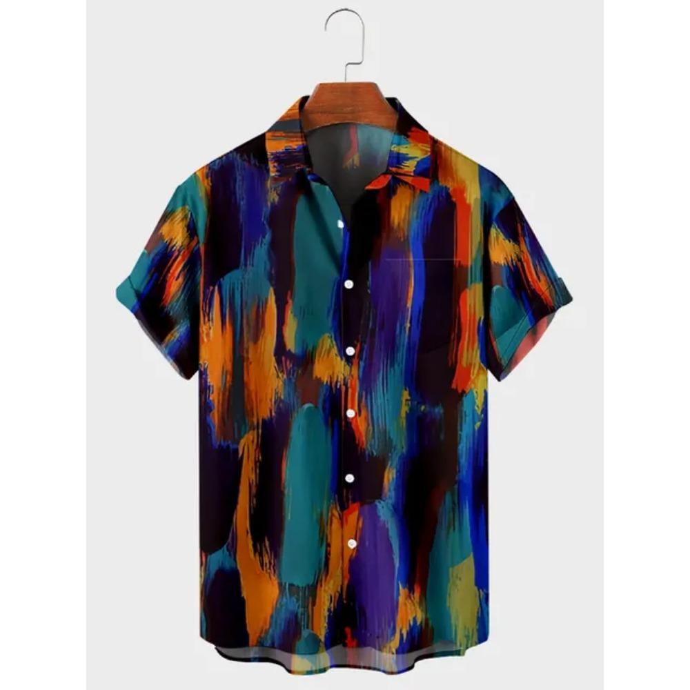 Hawaiian Men's Striped Shirts For Blouse Men Camisa Social Short Sleeve Casual Top Oversized Gym Clothing Fashion Male Vintage