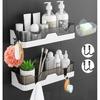 Self Adhesive Bathroom Accessories Storage Racks (Pack of 2), Wall Mounted Plastic Shelf Organizer, Hardware and Accessories (White)