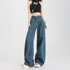 Damen Jeans Hohe Taille Weites Bein Baumwolle Denim Kleidung Gerade Hose Komfort Retro Lässige Hose
