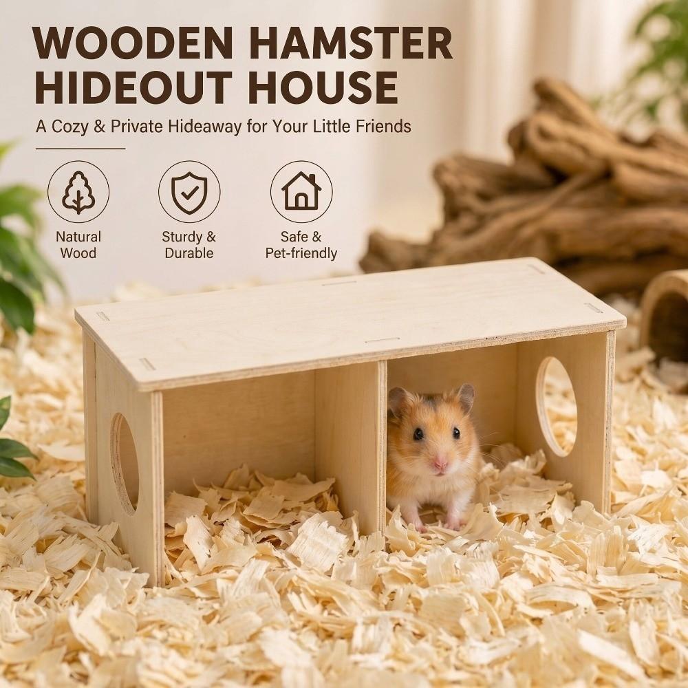 Wooden Hamster Hideaway House Multi-Chamber Detachable Hamster Nest Ventilated Chew-Proof Pet Hideout Chamber Playing
