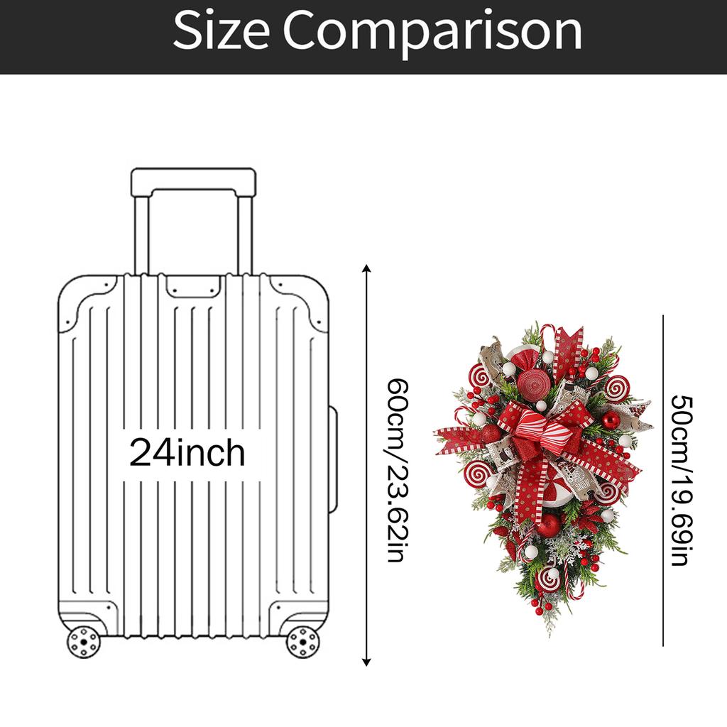 Front Door Christmas Wreath, Teardrop -down Wreath Decoration Vintage Porch, Front Door Christmas Candy Cane Wreath 20 Inches