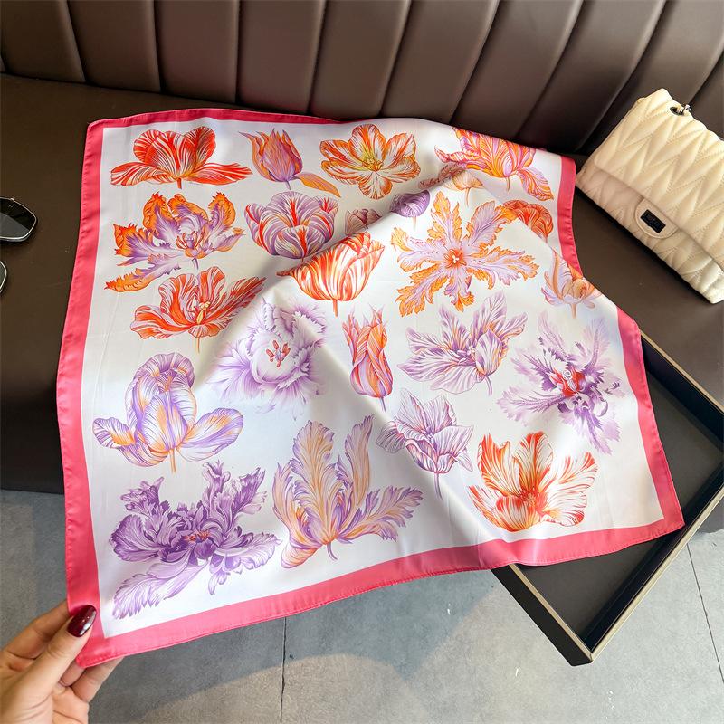 Korean Version Spring and Summer Simulation Silk Printing Silk Scarf Square Scarf High-end Shawl Sunscreen Neck Professional Scarf Headscarf Scarf