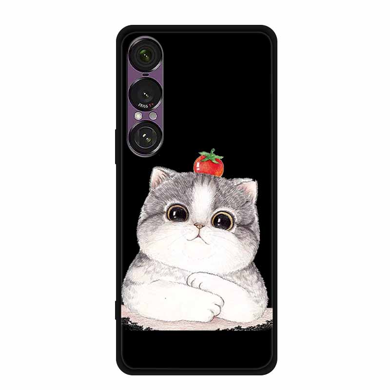 Pro pouzdro na telefon Sony Xperia 1 VII 2025 Kreslené kočky TPU Měkké černé silikonové zadní krycí pouzdro Pro Sony Xperia 1VII 6.5" Pouzdro Funda