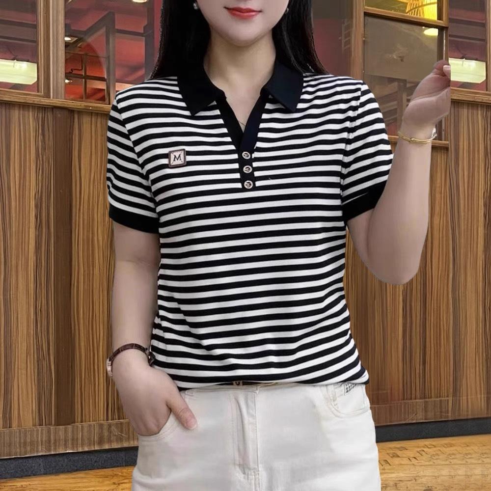 Summer short-sleeved lapel shirt 2025 new women's summer ice silk t-shirt thin top