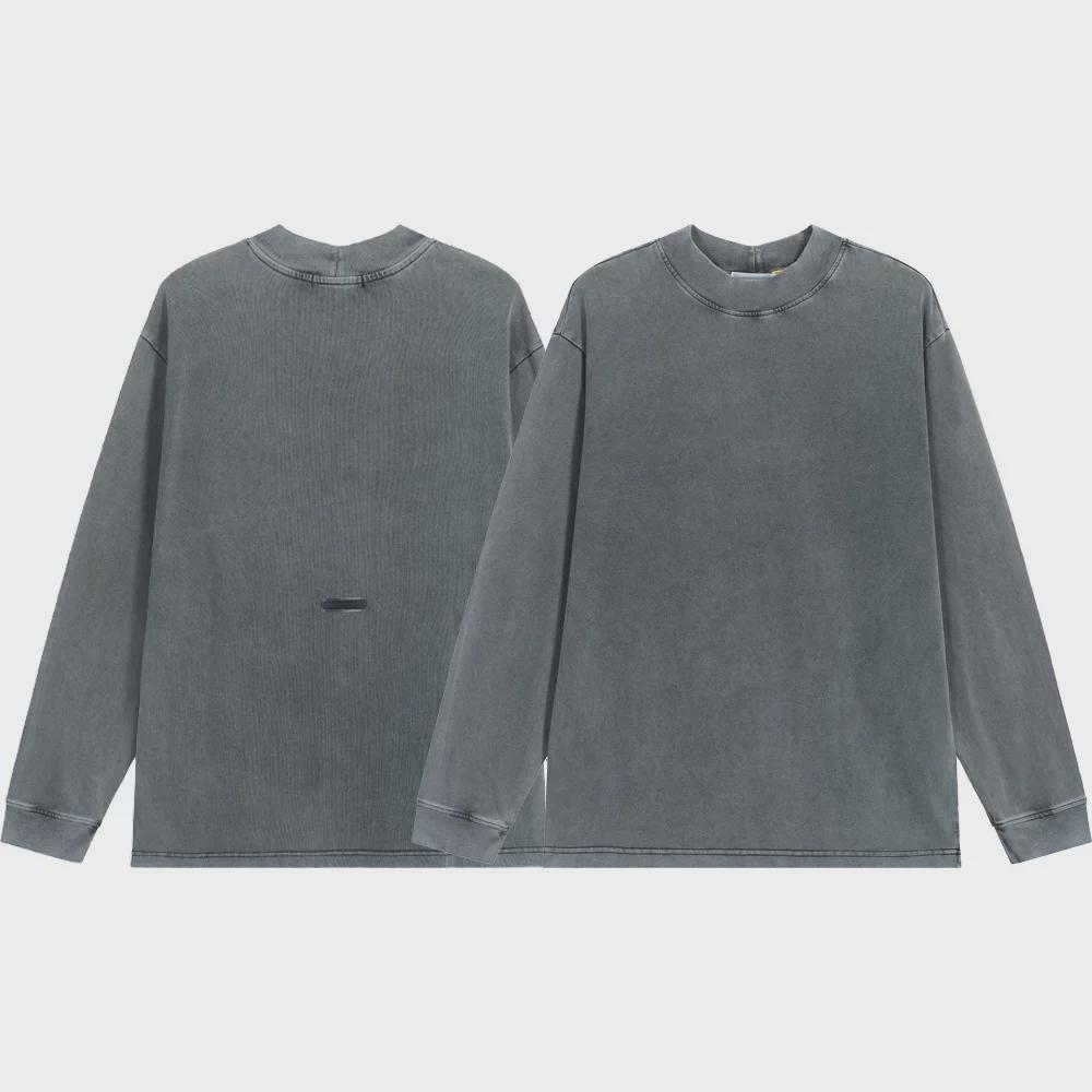 Унісекс Потерта З довгим рукавом Ретро Однотонна Вільного крою Повсякденна Футболка з круглим вирізом