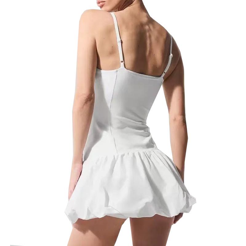 Elegant Cross-Border Sweet Style Camisole with Chest Pad: Pleated Tennis Skirt and Anti-Exposure Puff Design