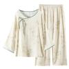 Women's Bamboo Cotton Gauze Seven-Sleeve Pajamas, Spring/Summer Chinese Style Homewear Set