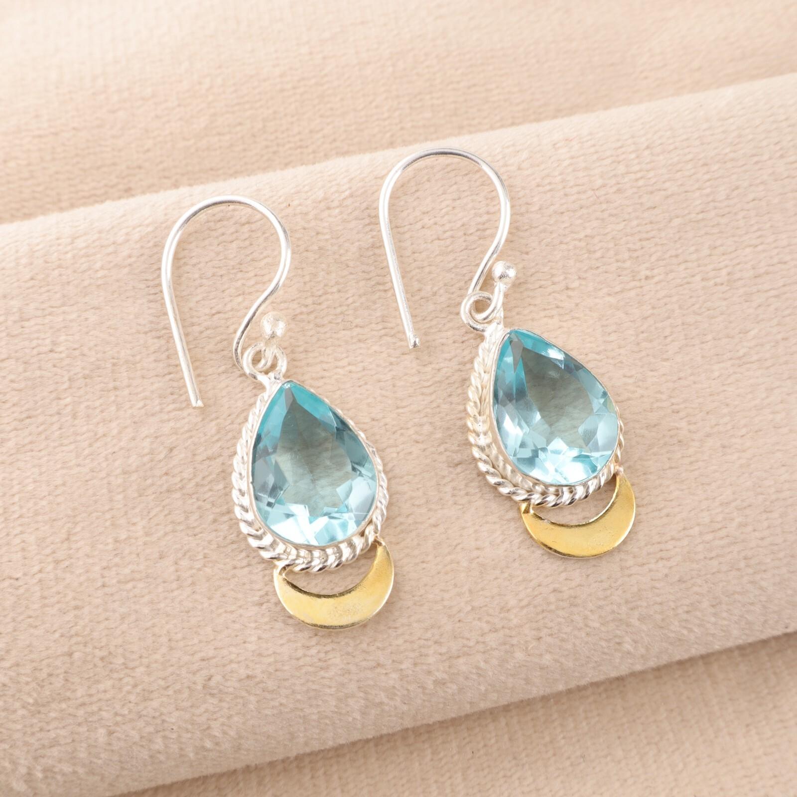 

Небесно-голубой топаз драгоценный камень 925 проба серебро ручная работа ювелирные изделия серьги-подвески 1,5 EE-162-12