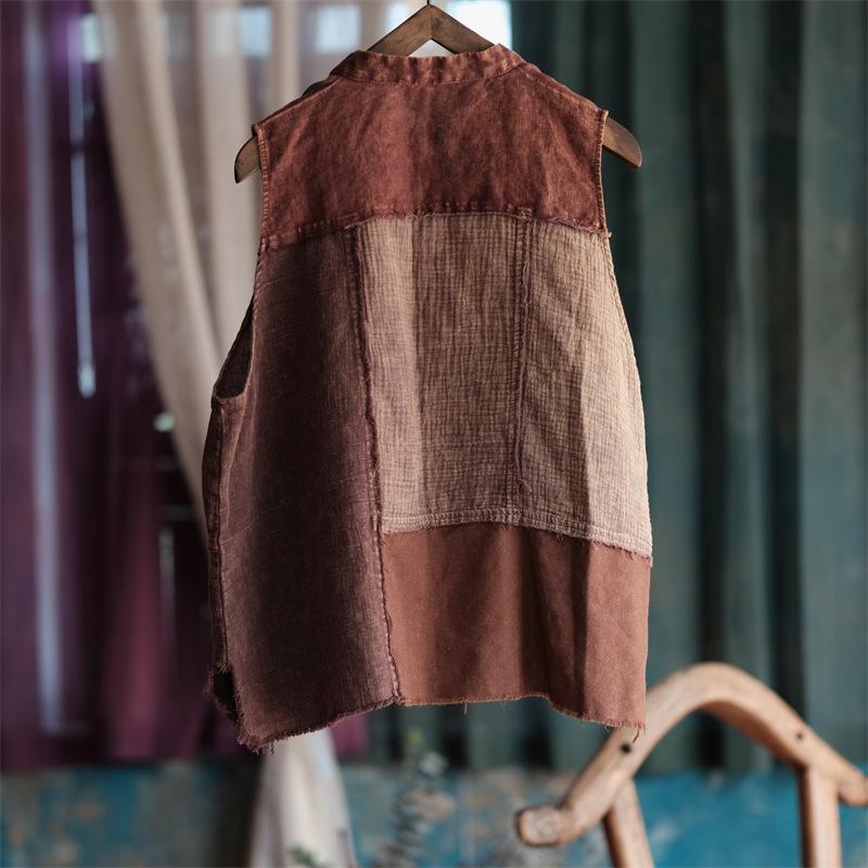 Johnature Women Vintage Coats Spring Chinese Style Patchwork Button Stand Loose Female Coats