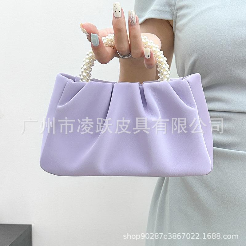 Cloud pleated bag summer new temperament hand carry pearl wrist handbag shoulder messenger bag