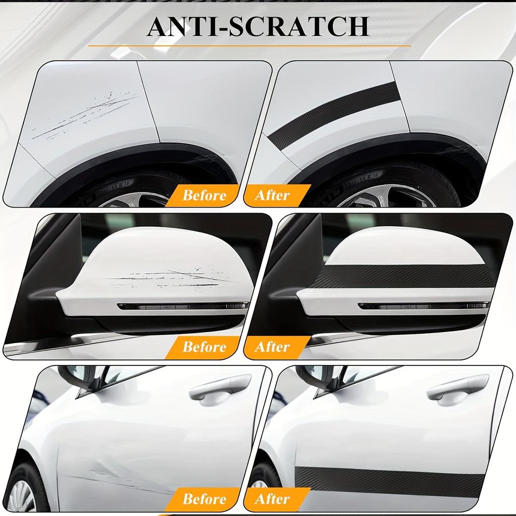 Car Door Edge & Sill Protector - Black 3D Carbon Fiber Waterproof Anti-Collision Scratch-Resistant Tape