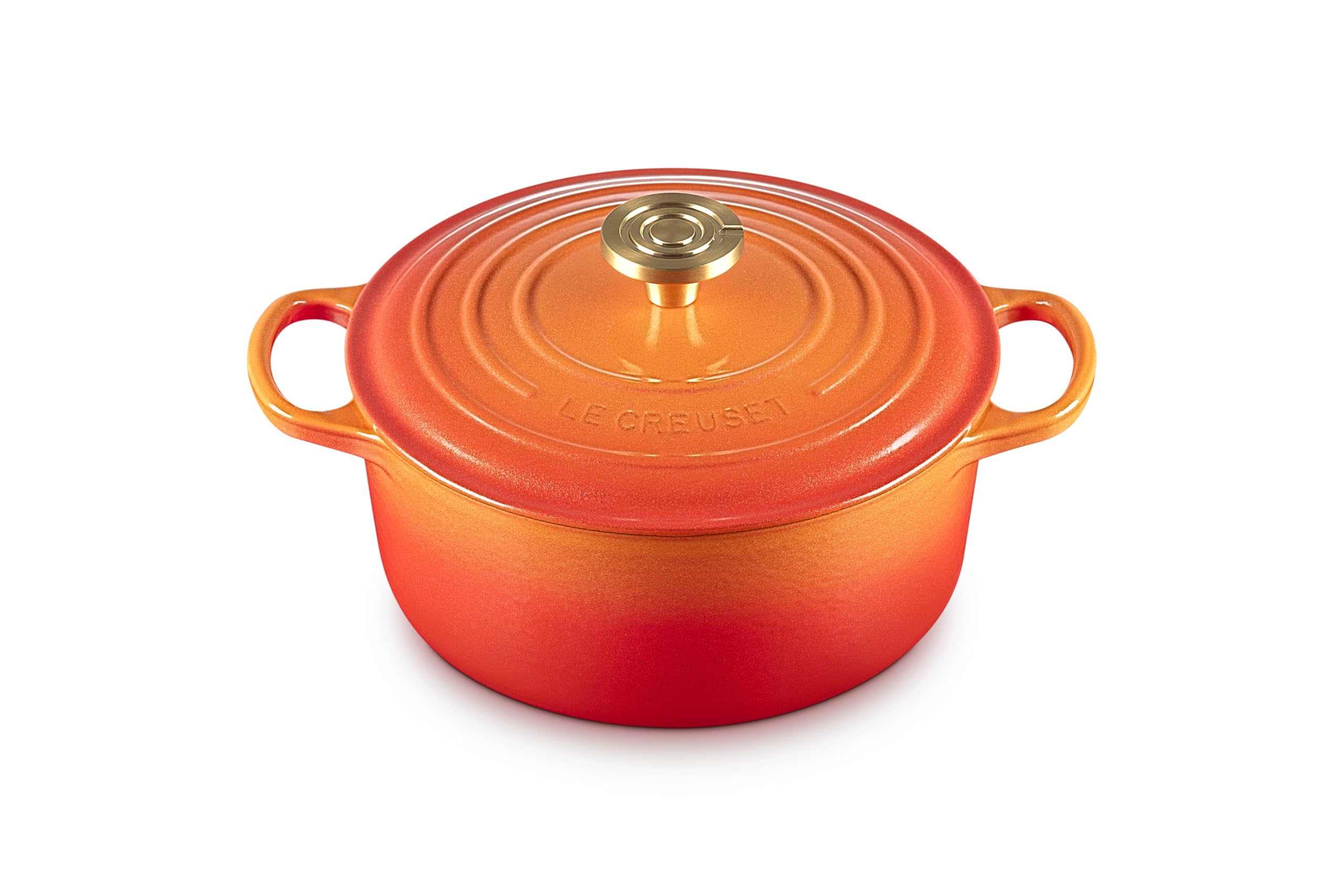 

Ювілейний чавунний емальований горщик Le Creuset Signature Cocotte Ronde 24 см Flammedre Крюсіль Золота ручка Газ Індукція Духовка Сумісний Японський [100-й]