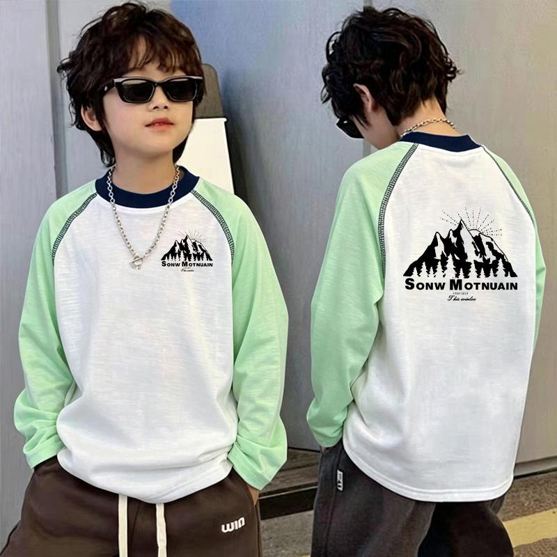 Boys' Summer Loose Cartoon Long Sleeve Sun Protection Top for Middle & Older Kids - Lightweight Cool Patchwork Base Layer Shirt