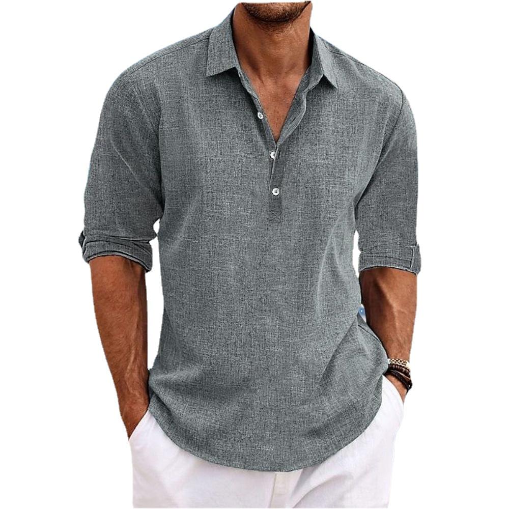 Herren Leinenhemden Langarm Button Up Hemd Casual Sommer Loose Fit Home Style Hemden