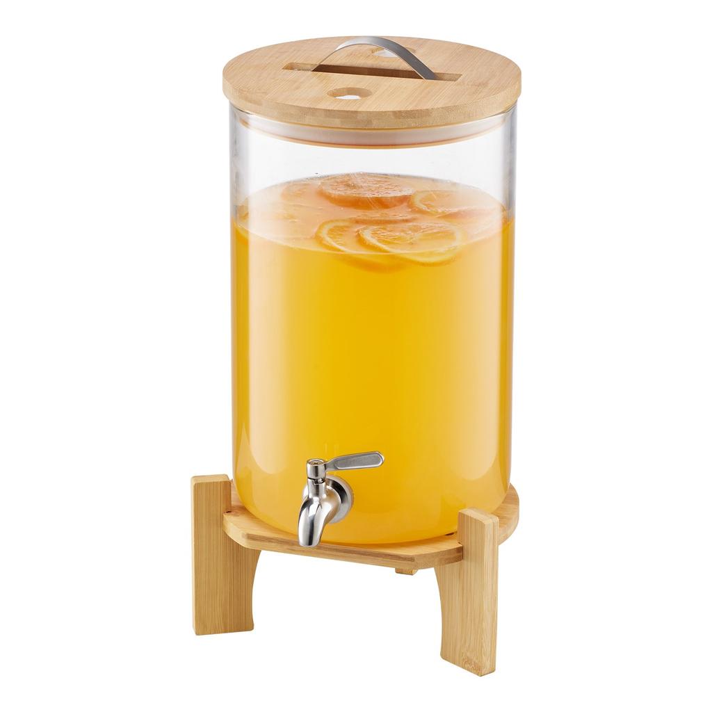 VEVOR Beverage Dispenser, 8L Drink Dispensers for Parties, Glass Juice Dispenser with Wood Stand, Stainless Steel Spigot