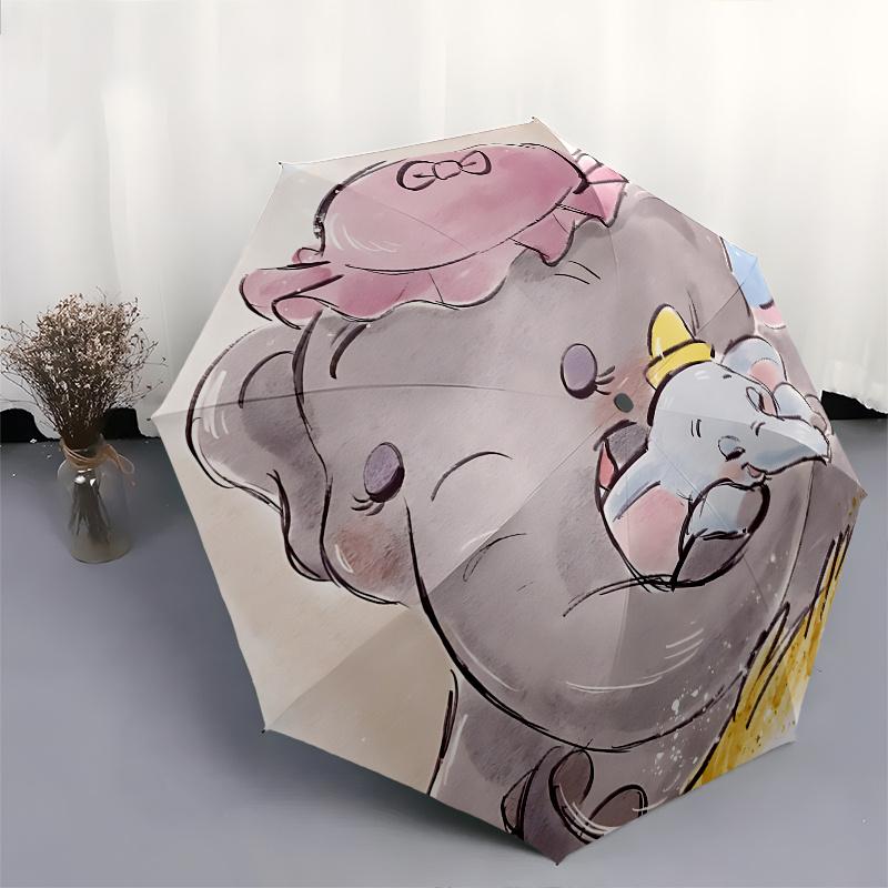 Dumbo, Timothy Q. Mouse Automatic Opening and Closing Umbrella - 8 Ribs Portable Folding Umbrella with Plastic Handle, Suitable for Leisure