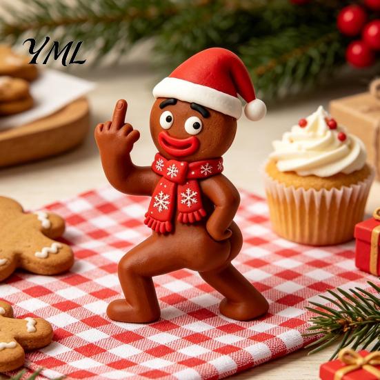 Exquisite Resin Craft for Shelf Christmas Figurine, Cute Clay Style Santa Snowman Gingerbread Man Unique Holiday Party Photo Props Statue, Festive