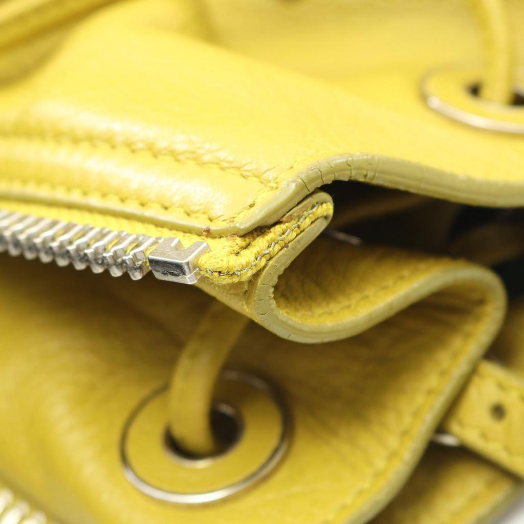 Used BALENCIAGA Paper Plate Bucket Handbag leather Yellow Used Women