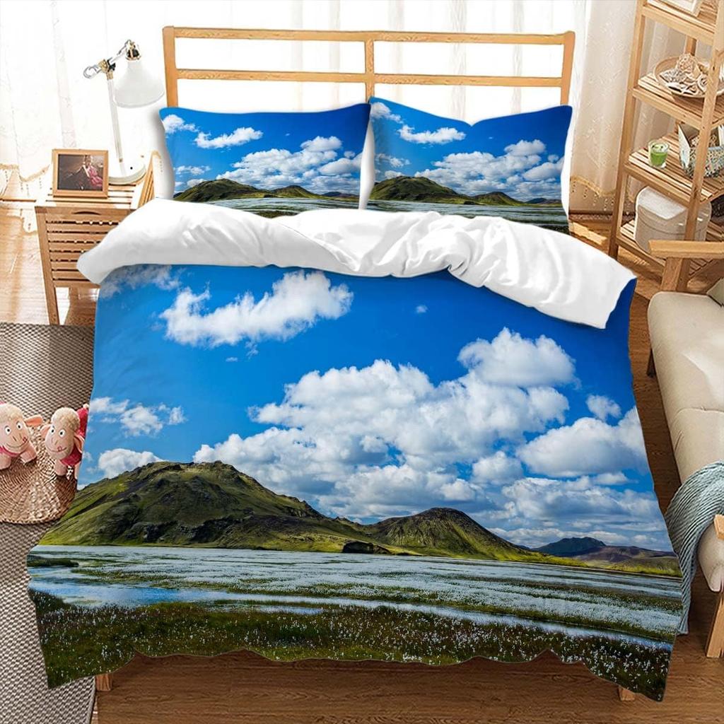 3D Printed Elephant Duvet Cover Queen King Size Elephant Snow Mountain Pattern Bedding Natural Green Grassland 3 Piece Set