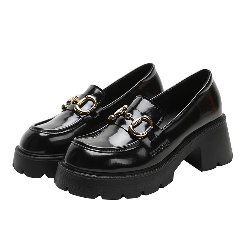 Small leather shoes women's spring new horse buckle platform leather women's shoes retro single shoes