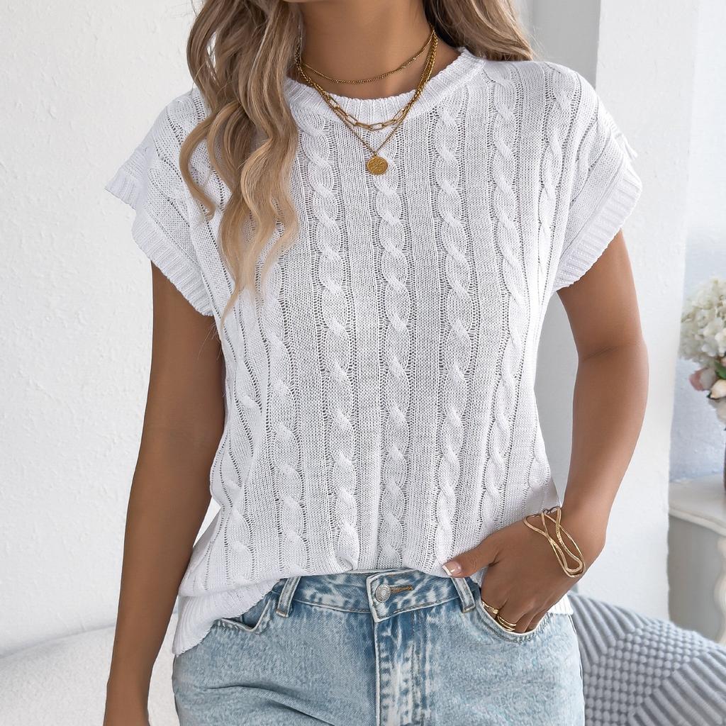 2026 Spring and summer women's solid color twist casual loose bat sleeve knitted sweater top