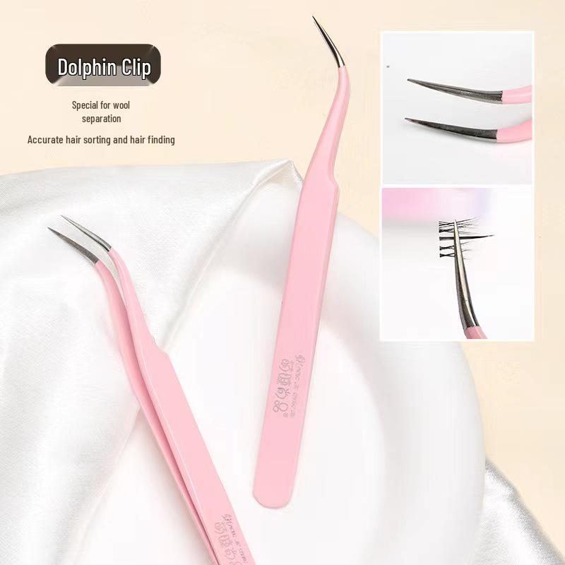 Mengjie Shangpin Precision Tweezer for False Eyelashes - Safe Golden Feather and Dolphin Clip for Beginner Makeup.
