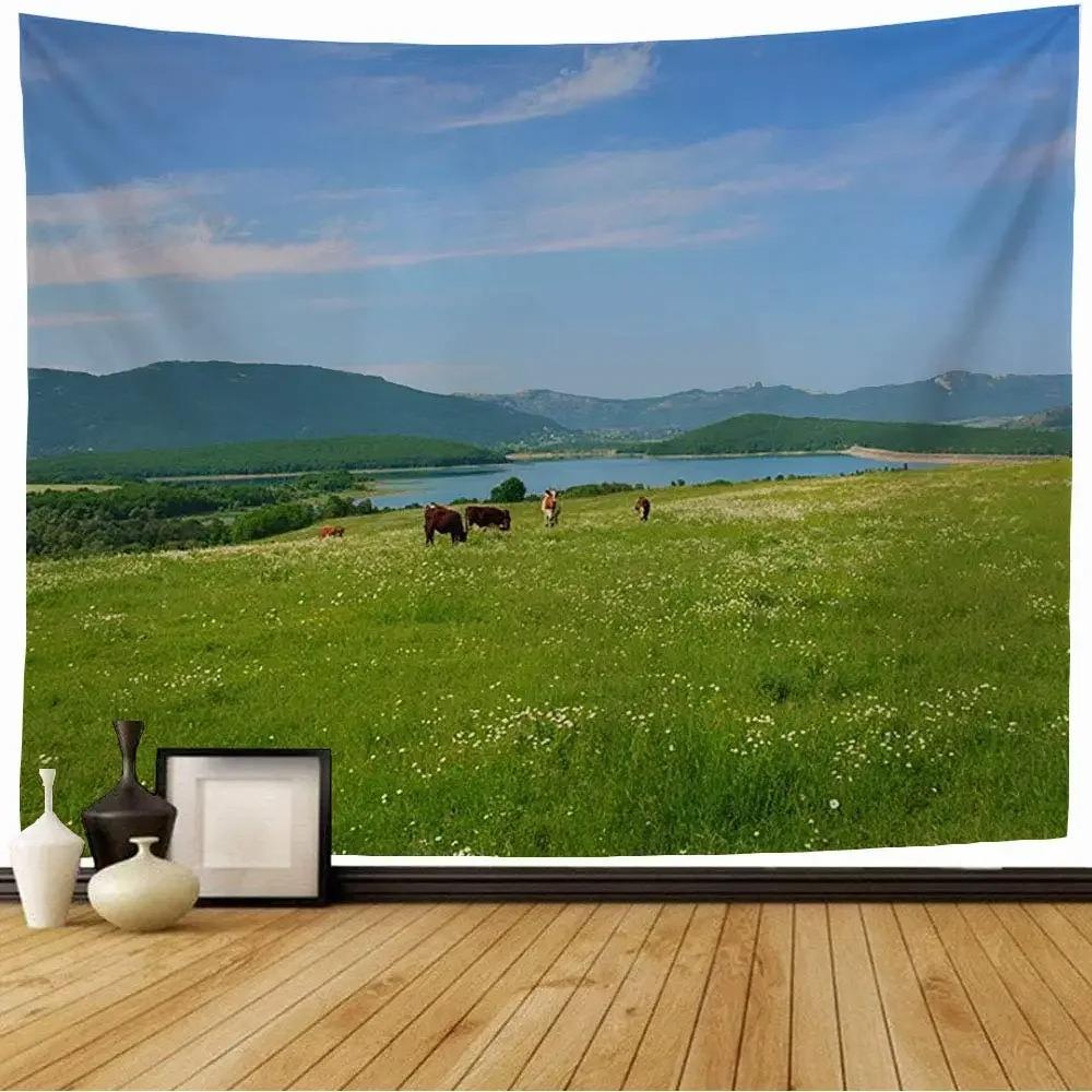 

Природный пастбищный ландшафтный гобелен для офиса, гостиной, настенный гобелен для дома 100x75cm