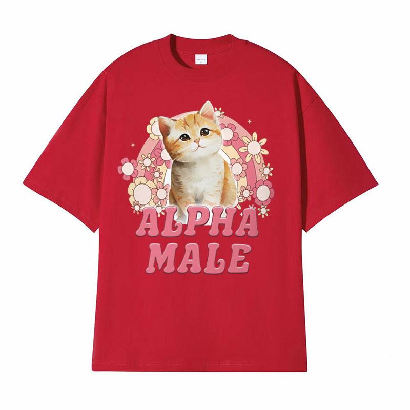 Alpha Männchen Niedliches Kätzchen Regenbogen T-Shirt Damen Lustiges Katzen Meme Grafik T-Shirts Mode Vintage Kurzarm T-Shirt Streetwear