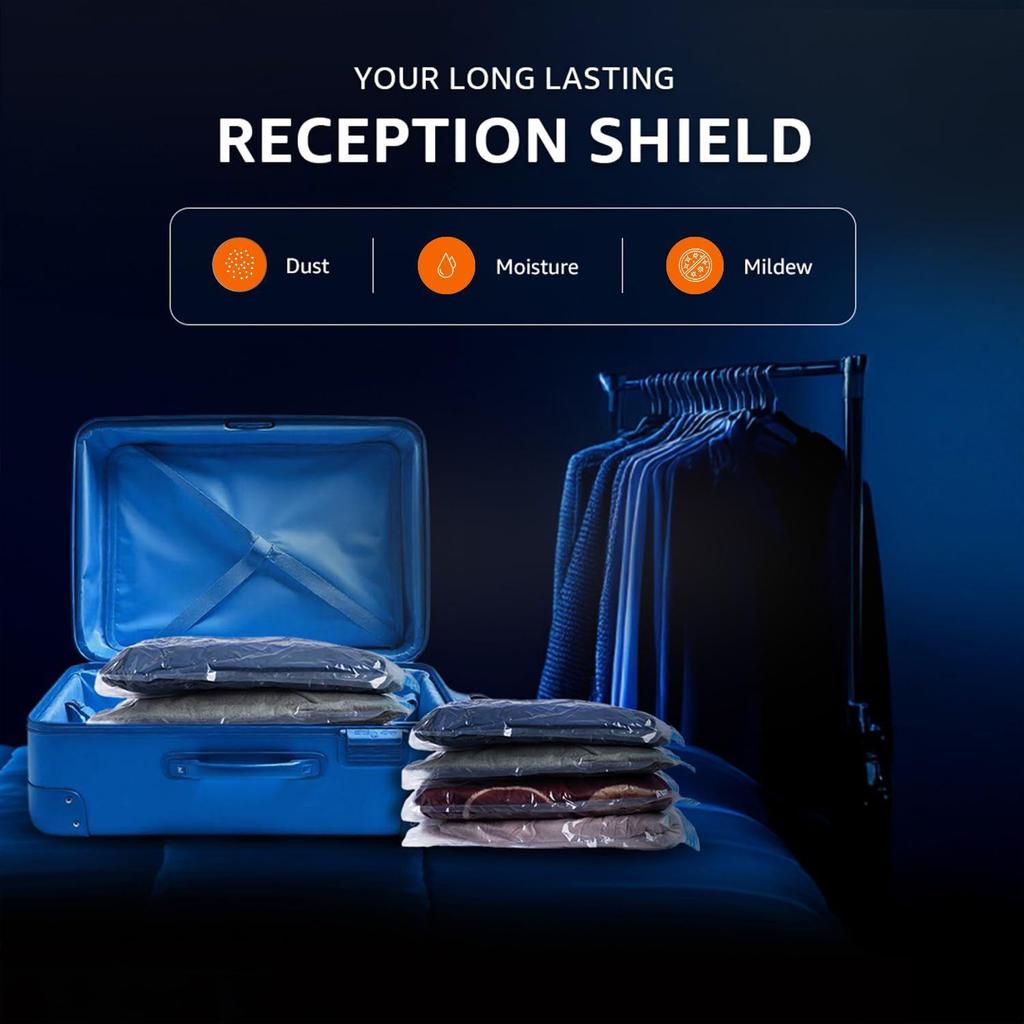 Vacuum Storage Bags for Travel | Space Saver | Airtight Reusable Ziplock with Hand Pump | Compression Storage Bag | 6-Pack (Jumbo)