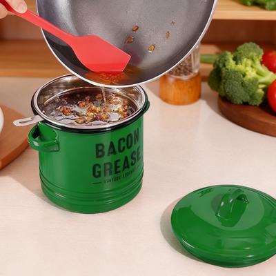 Bacon Grease Container with Strainer Scraper 46oz Ceramic Grease Saver 46oz Retro Lard Pot Cooking Up Fat Catcher