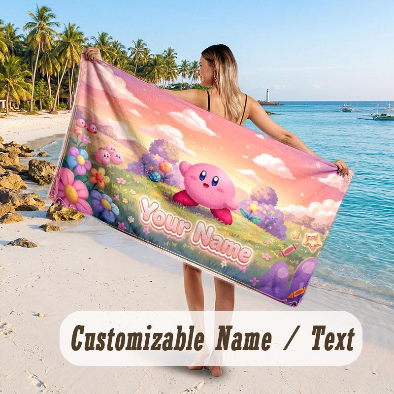 Personalized Beach Towel,Kirby Custom Printed Name Text, Super Absorbent Towel For Beach Vacation