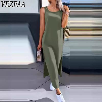 Damenmode, Sommer, Frühling, einfarbig, ärmellos, O-Ausschnitt, Freizeitkleider
