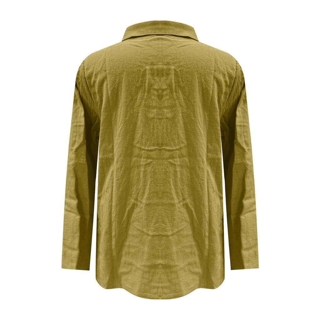 Ladies Fashion Solid Color Linen Long Sleeve Casual Shirt