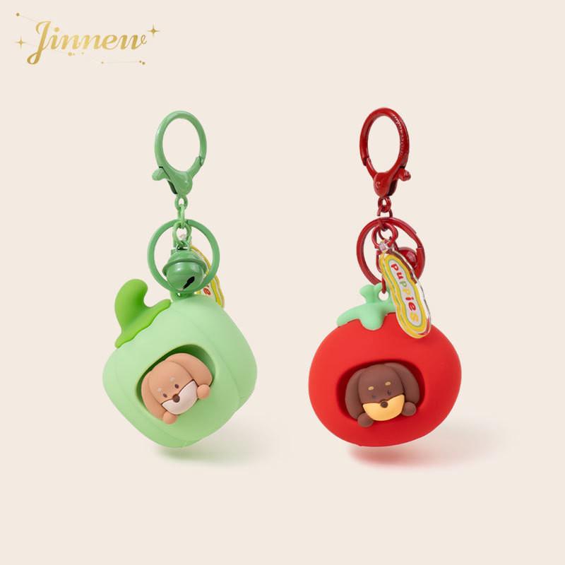 Tomato Green Pepper Dachshund Silicone Keychain With Playful Design Squeezable